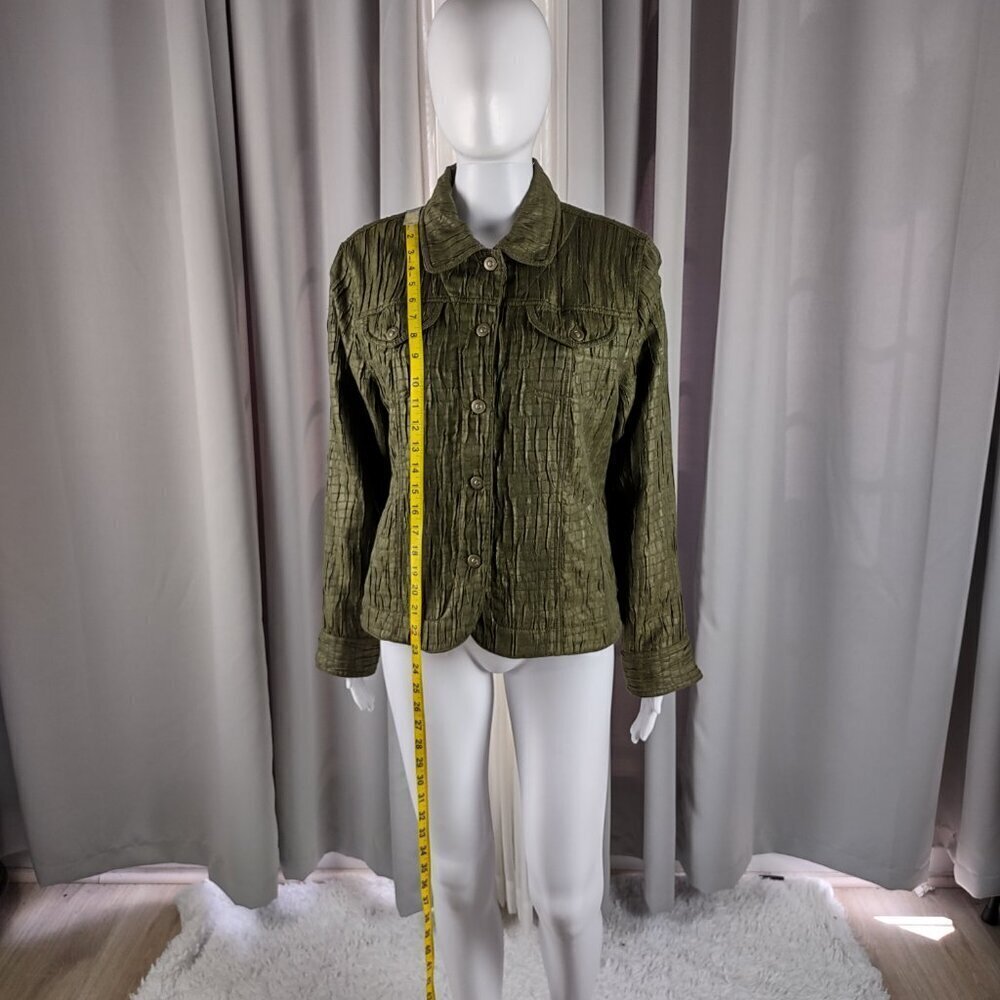 Ruby Rd. Women's Olive Green Crinkle Textured Lightweight Jacket - Size 12 - Picture 6 of 13